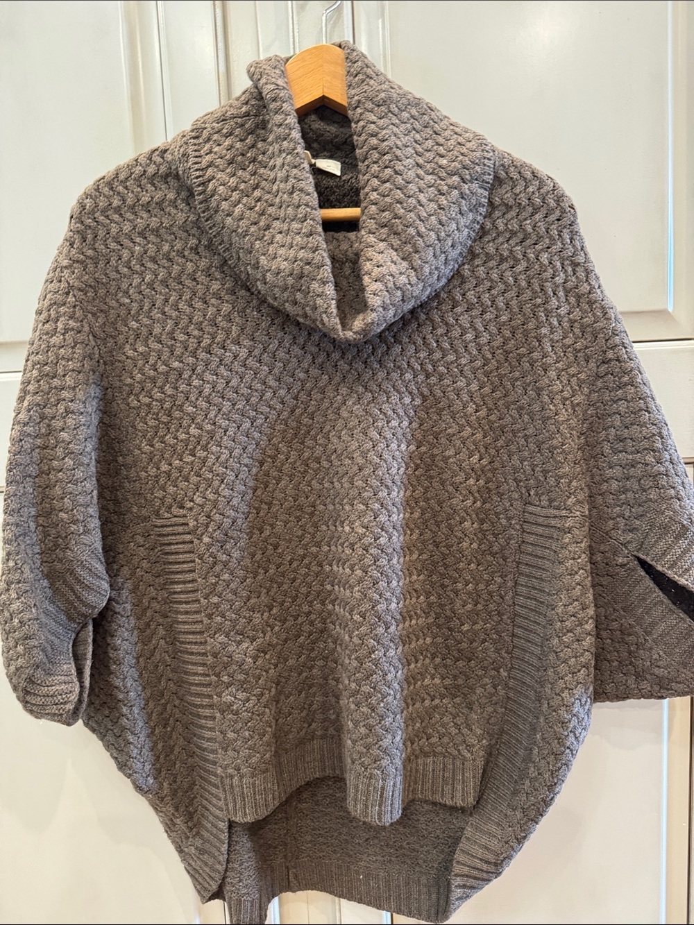 Anthro Moth Brown Textured Cowl-Neck Poncho Sweater